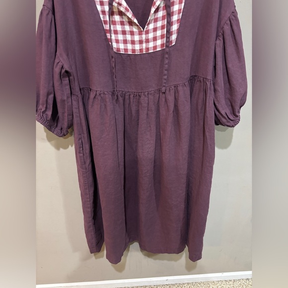 notPERFECTLINEN Oliva Midi Dress L Custom Grape Marsala Gingham - Picture 4 of 6
